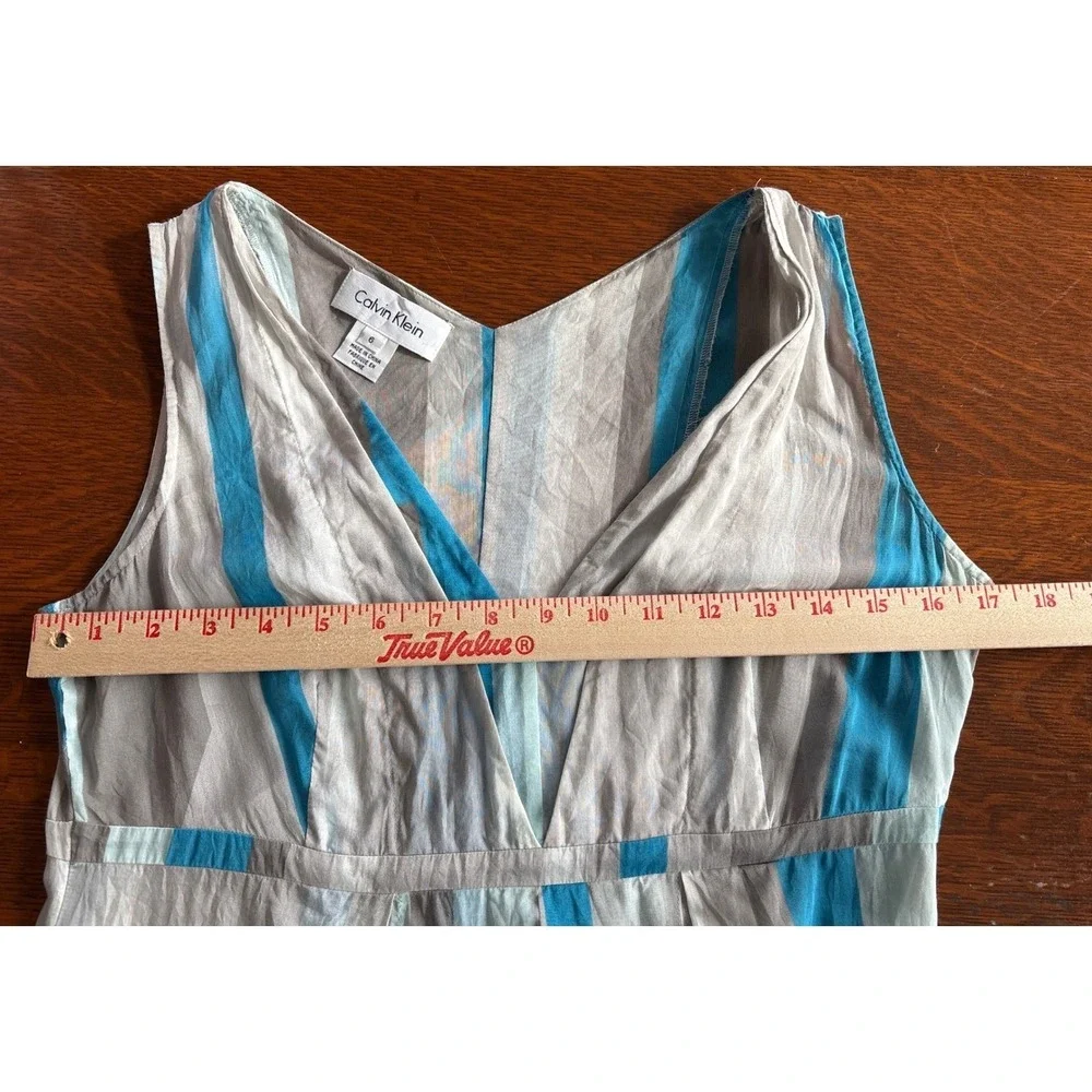 Calvin Klein Silk Cotton Blend Boho Chic Dress Gray Blue Geometric Print‎ Sz6 - Picture 10 of 14